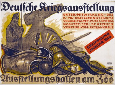 Póster publicitario de una Exposición de Guerra patrocinada por la Cruz Roja Deutsche Kriegsausstellung, enero de 1916 de Emil Orlik